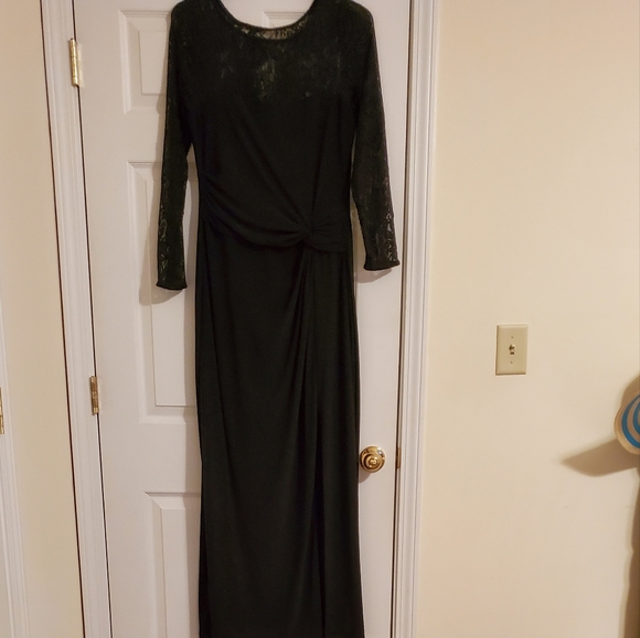 Black Lace Top Evening Gown - Picture 1 of 6